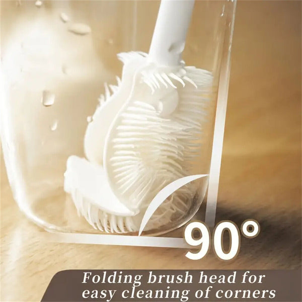 3 PCS Long Handle Cup Brush Folding Brush Silicone Head Cleaning Brush Reusable