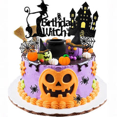 Halloween Cake Decorations – 16pc Witch & Pumpkin Cake & Cupcake Topper Set