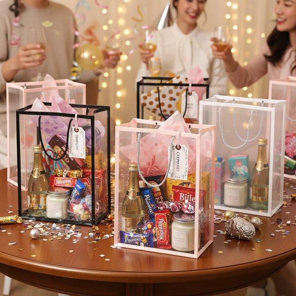 10PCS Clear Acrylic Gift Bags Floral Tote Bags Rope Handle Gift Packaging White Pink Black
