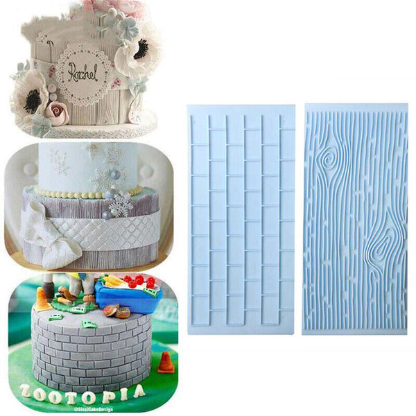 2pcs Cake Decoration Border Fondant Wall Brick Wood Grain Mold Mould Embosser AU