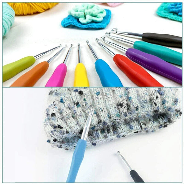 59PCS Beginner Crochet Hooks Kit 5 Roll Yarn Knitting Needles Sewing Set 2Color
