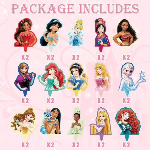 30PCS Princess Cupcake Topper Party Supplies Kids Girls Birthday Decoration