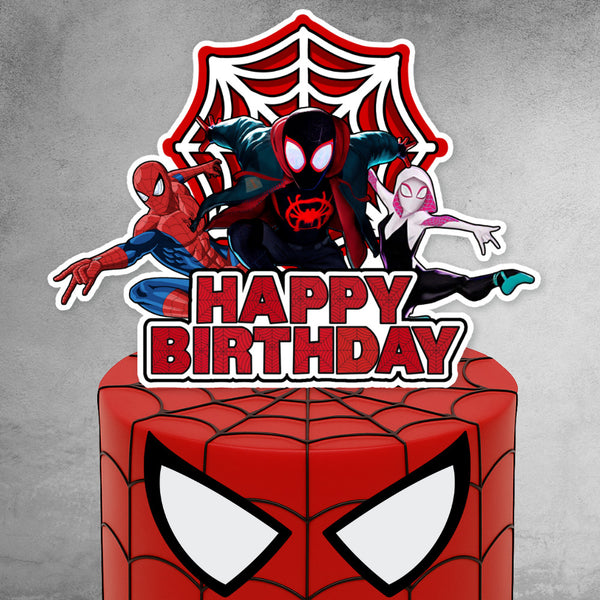 18.5 x 14.5cm Spider-Verse cake topper pushed into a birthday cake