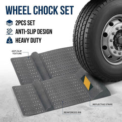 Wheel Chocks 2 Pack – Heavy Duty Rubber Anti-Slip Chock Set for Car, Caravan & Truck