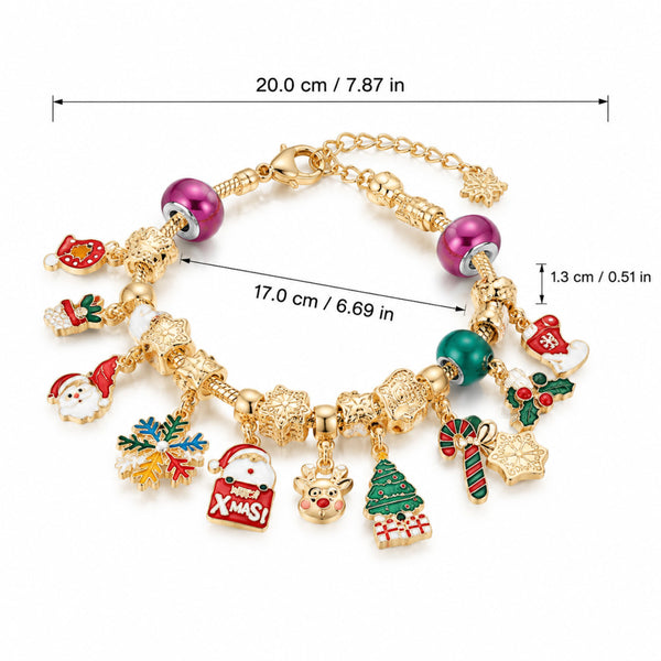 Charm bracelet dimensions: 17 cm long, up to 20 cm with extender, 1.3 cm charms
