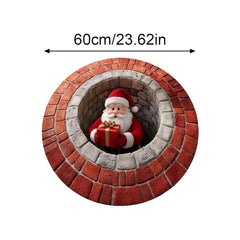 Christmas Rug – 3D Santa in the Chimney Round Floor Mat, Optical Illusion, 60 to 100cm