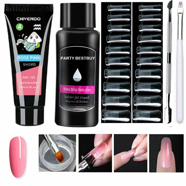 Poly UV Gel Nail Builder Extension Kit, Polygel Tube Nail Art File Color Tube