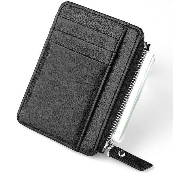 5pcs Leather Small Coin Case Card Holder Black Zip Wallet Pouch Mini Purse Bag