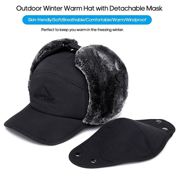 Winter 3 in 1 Thermal Fur Lined Trapper Bomber Hat with Ear Flap Face Mask Cap