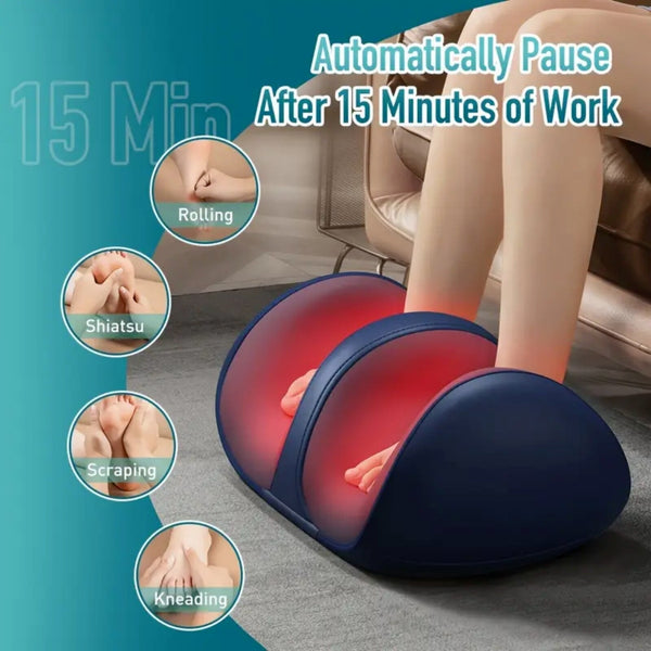 Foot Massager - Electric Shiatsu Kneading Leg & Calf Massage Machine with Heat (Navy Blue)
