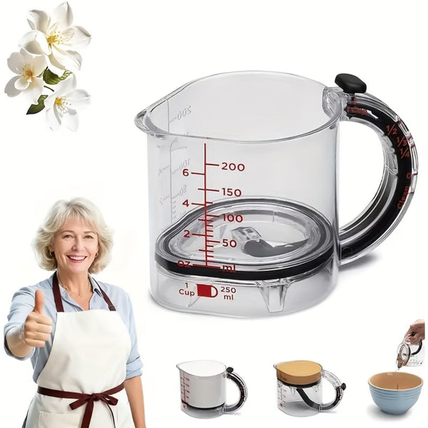 Adjustable Measuring Cup 4-in-1 | Transparent Kitchen Measure Jug + 5 Stainless Steel Spoons