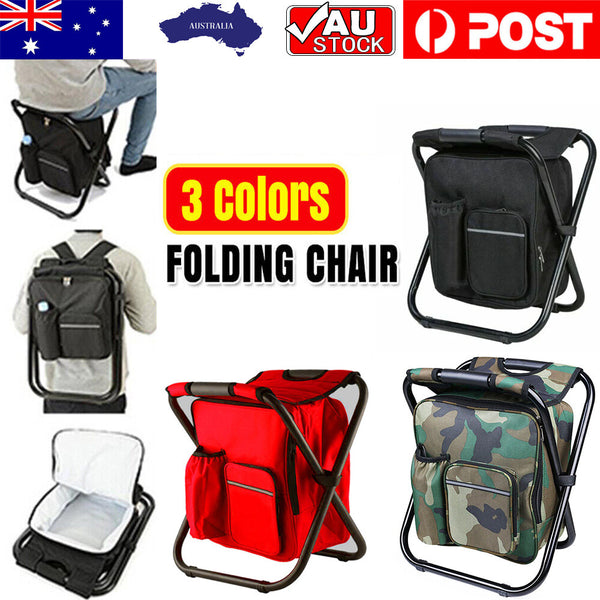 Portable Folding Backpack Chair Camping Stool Cooler Bag Rucksack Fishing
