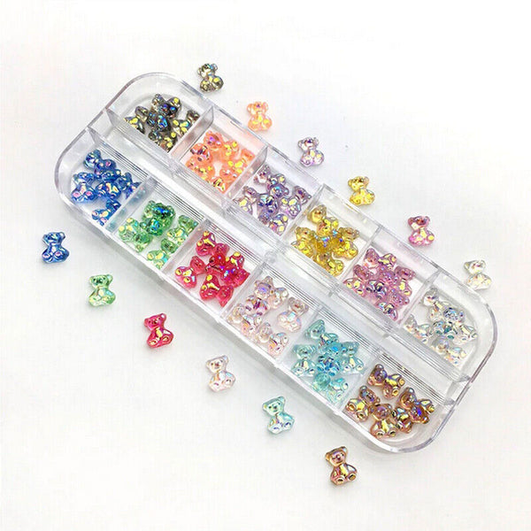 48Pcs/Box Sparkle Nail Art Rhinestones 3D Cute Bear Resin Gems Nails Manicure
