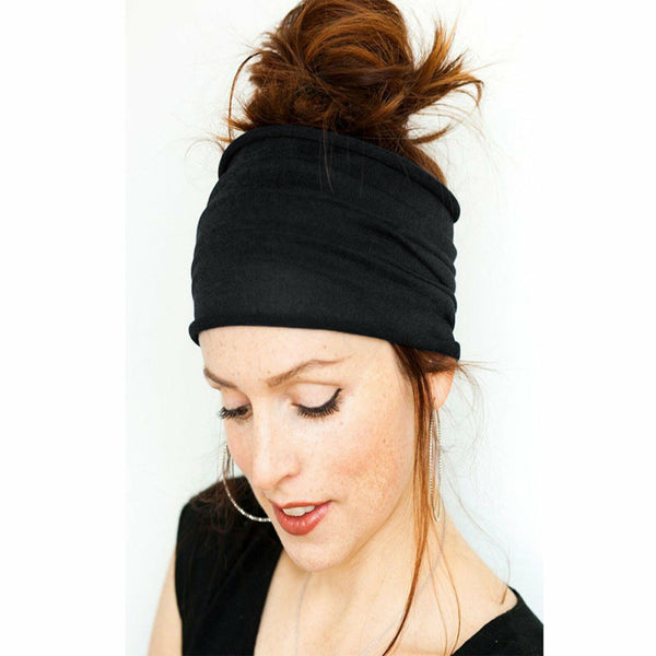 1/2PCS Yoga Hair Band Head Scarf Wrap Elastic Band Bandana Cap Black Headwrap