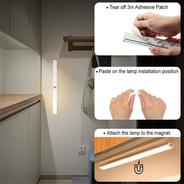 3PCS LED Motion Sensor Under Closet Light Night Light Wireless Magnetic Strip AU