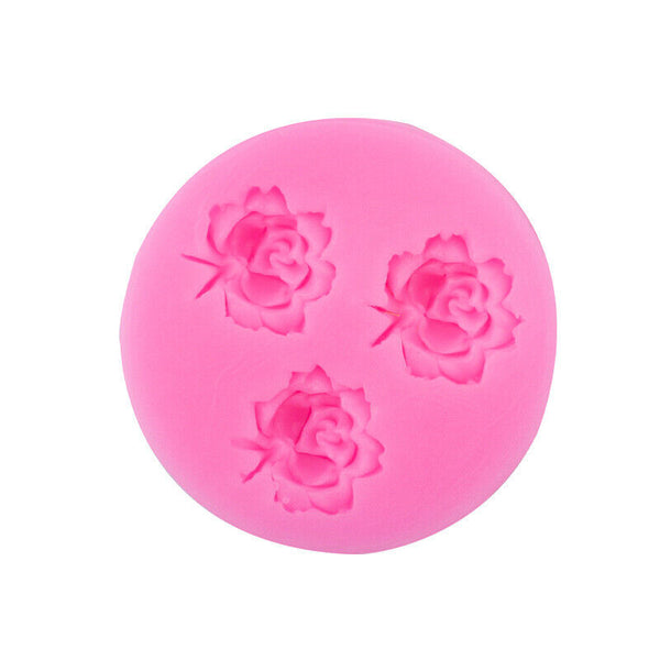 3 Holes Rose Flower Silicone Mould Clay Fondant Sugarcraft Mold Cake Decorating
