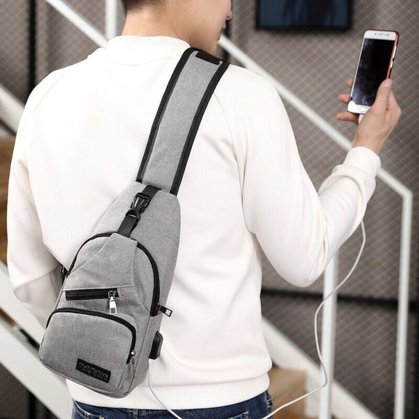 2X Mens Sling Chest Pack Shoulder Bag Sports USB Charging Port Crossbody Handbag