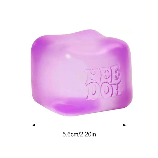 Purple squishy cube size about 5.6 cm