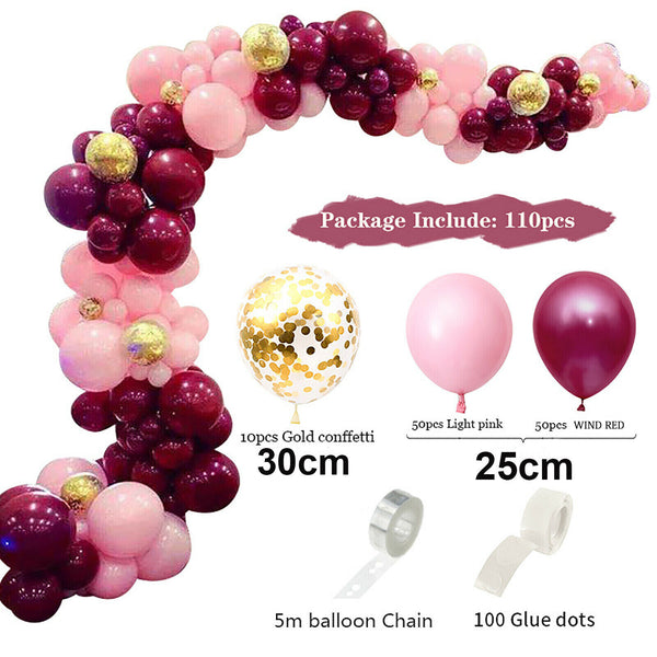 110PCS Wine Red Balloon Garland Arch Kit Birthday Wedding Party Decorations