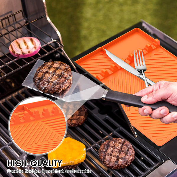 2pcs Silicone BBQ Grill Mat with Drip Pad | Heat Resistant Griddle Tool Holder Mat