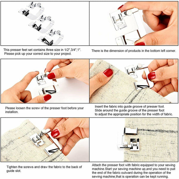 Narrow Rolled Hem Foot Domestic Sewing Machine Snap On Presser Hemmer Feet Set