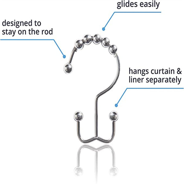 24X Shower Curtain Hooks Rings Rust-Resistant Metal Double Glide Shower Hooks