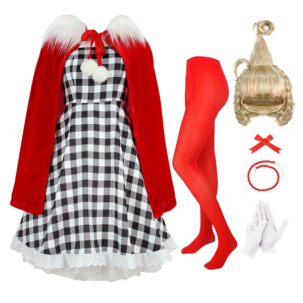 Back view of Cindy Lou Who Whoville costume dress and cape