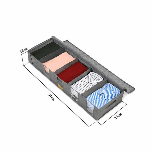 5 Compartments Clothes Shoes  Organizer Box Bag Under Bed Storage