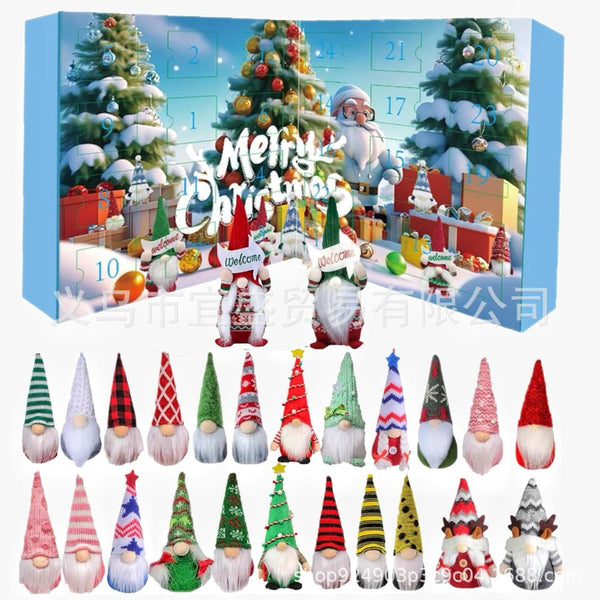 Merry Christmas Santa scene gnome advent calendar with 24 plush gnome figures