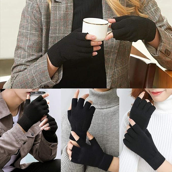 Winter warm fingerless knit gloves for mobile phone touchscreen use elastic AU