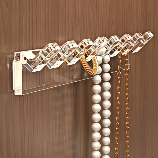 6pcs Wall Mounted Necklace Holder | Transparent Jewelry Organizer with 8 Hooks