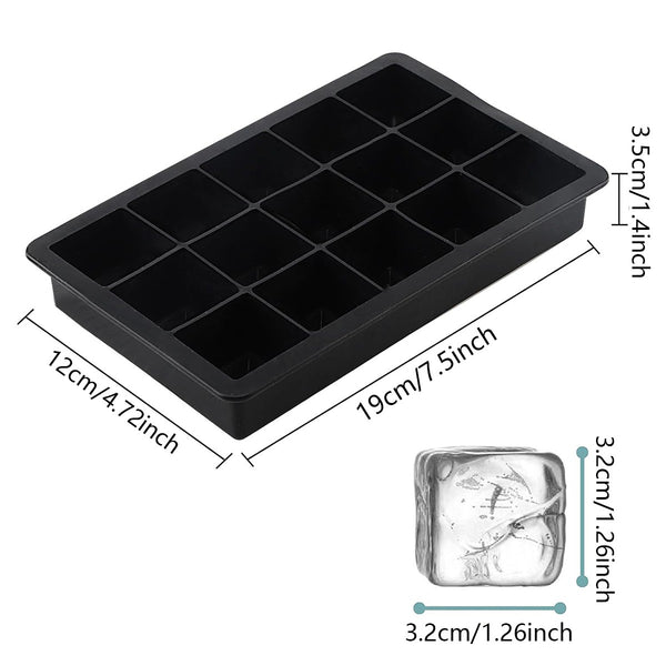 15 Grid Large Ice Cube Tray Silicone Mold | Big Square Ice Maker for Whiskey