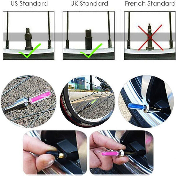 2 PCS FLASHING NEON LED LIGHT WHEEL VALVE CAP TYRE CAR MOTORCYCLE BICYCLE BIKE