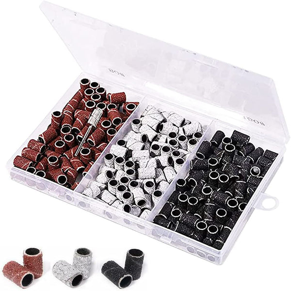 210PCS Sanding Bands 3 Colours 80/120/180 Nail Drill Machines Filing Bits + Boxs
