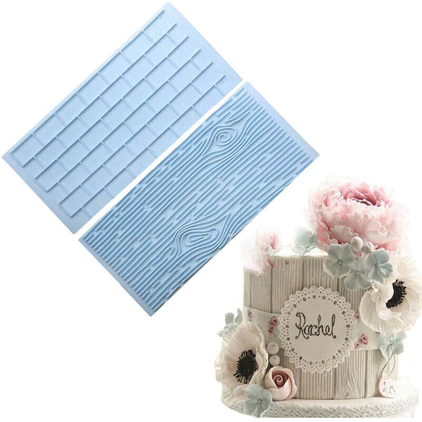 2pcs Cake Decoration Border Fondant Wall Brick Wood Grain Mold Mould Embosser AU