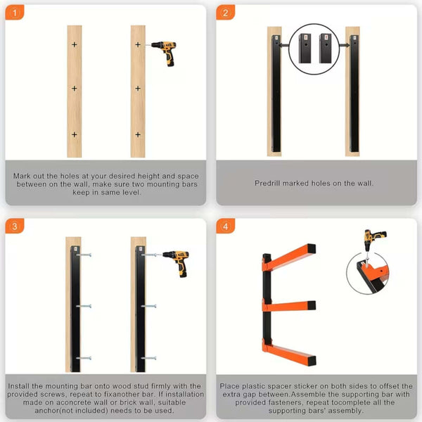 2pcs Wall Mounted Lumber Storage Rack | Heavy Duty Metal Wood & Firewood Storage Brackets