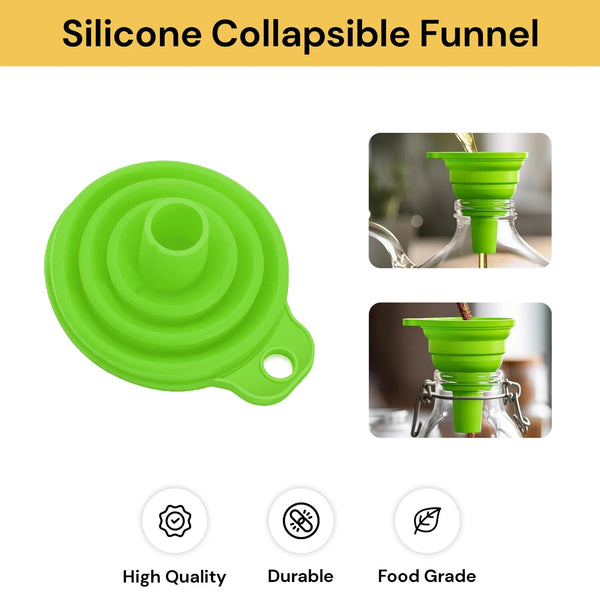 Silicone Collapsible Funnel Set | Mini Foldable Funnel + Cleaning Brush + 7 Labels