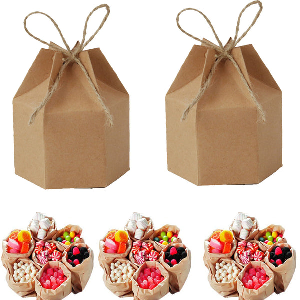 100 Pack Kraft Paper Candy Favor Boxes – Pillow Gift Boxes with Rope for Wedding, Christmas and Party Treats