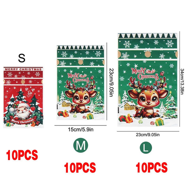 Mixed size pack BC: 10 small Santa, 10 medium Reindeer and 10 large Reindeer Christmas gift bags