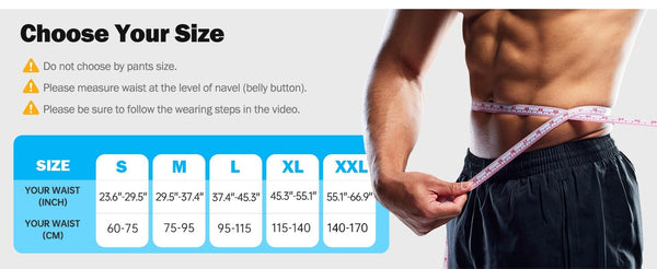 Back support belt size chart S to XXL