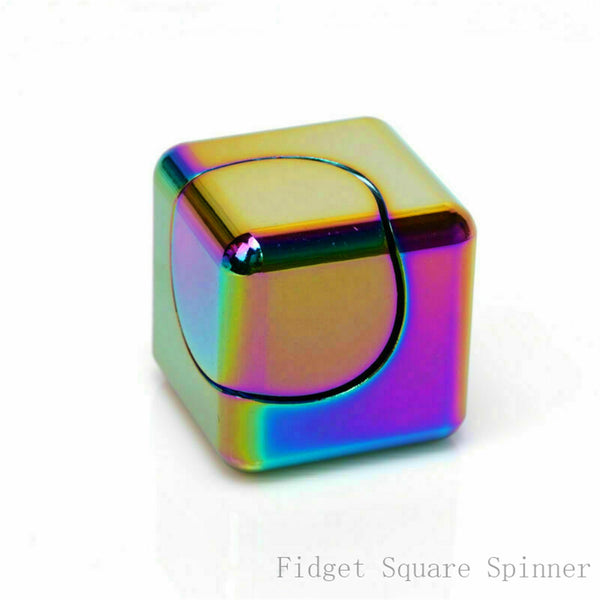 Rainbow metallic fidget cube with curved panels