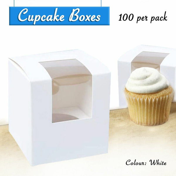 100pcs Cupcake Boxes with Clear Window | White Single Hole Muffin Gift Boxes