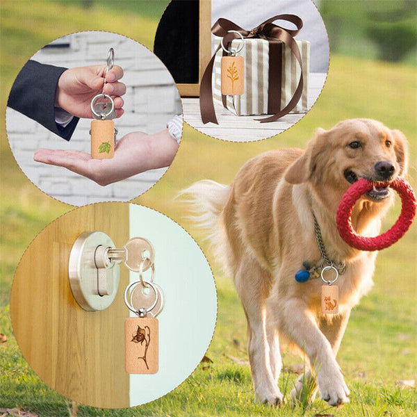 10Pcs Blank Rectangle Wooden Key Chain DIY Wood Keyrings Key Tags Friends Gifts