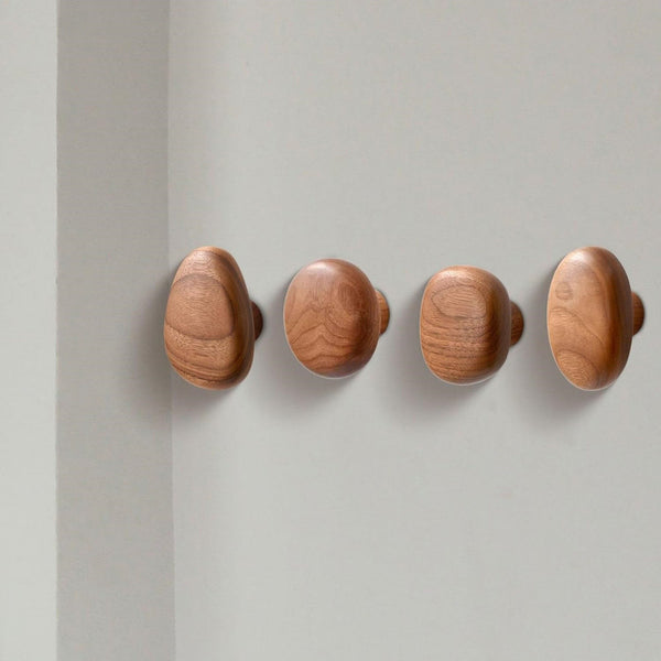 4pcs Walnut Wooden Wall Hooks | Modern Coat Hat Rack Hooks for Home Decor