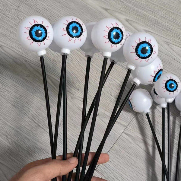 Solar panel detail on a Halloween eyeball garden stake light