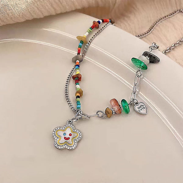 Colourful Flower Smiley Necklace Collarbone Chain Cheerful Women's Accessory