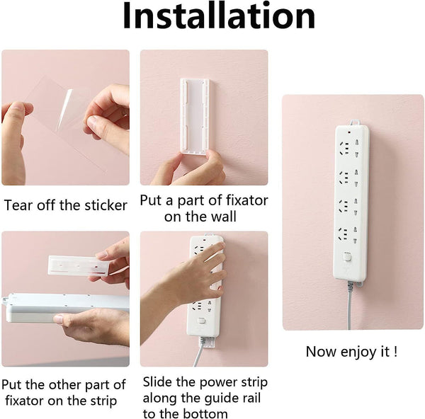 4x Socket Holder Plug Fixer Wall-Mounted Power Strip Holders Sticker Punch-free