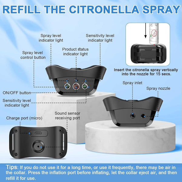 Anti Bark Dog Citronella Spray Collar Rechargeable Training No Barking Humane AU