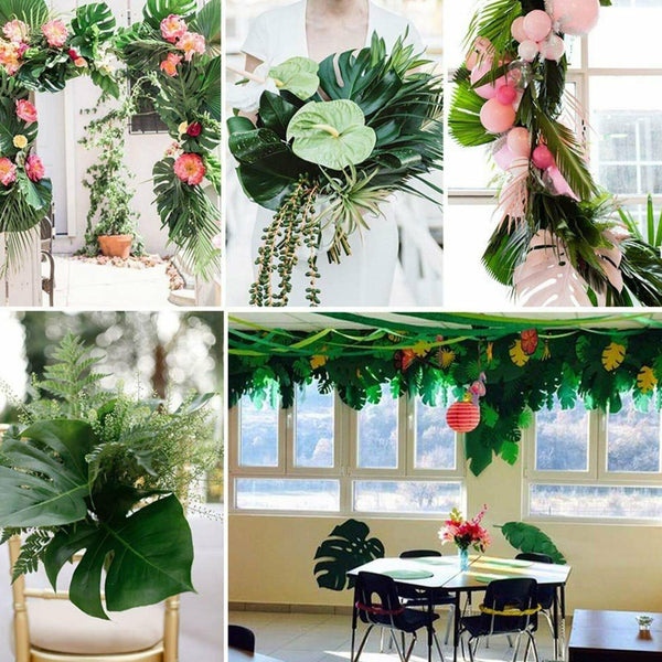 36Pcs Hawaiian Artificial Tropical Palm Leaves Monstera Leaves Rooms Party Decor