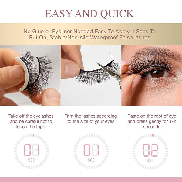 1/2 Pairs Eyelashes Self-Adhesive Natural Multiple Reversible Glue Free Reusable